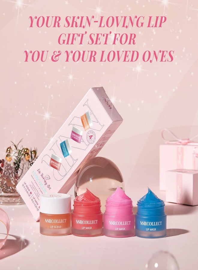 ANRCOLLECT Lip Mask Set, 1 Lip Scrub +3 Overnight Lip Mask, Lip Glowy Balm and Scrub for Women, Exfoliating and Hydrating Dry, Chapped, Crack Lips, 4 Pack Lip Skincare Gift Set - Image 2
