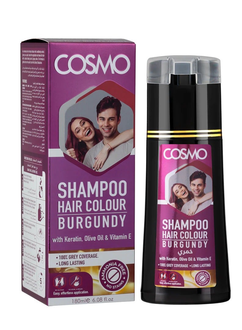 Cosmo Hair Colour Shampoo Burgundy 180ml for Men and Women - Image 2