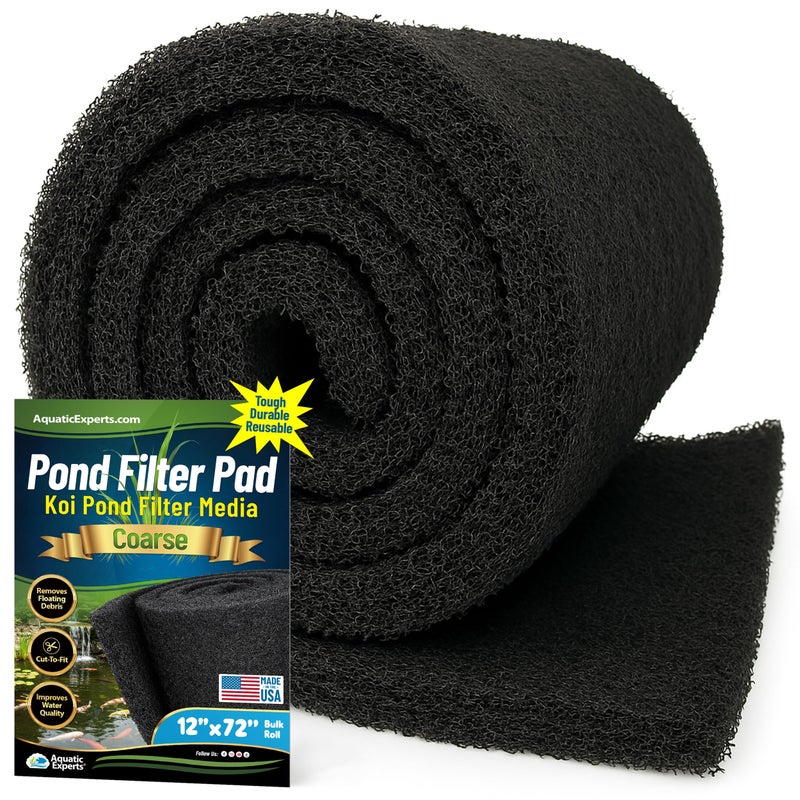 Aquatic Experts Classic Koi Pond Filter Pad COARSE â€“ Bulk Roll Pond Filter Media, Rigid Ultra-Durable Latex Coated Fish Pond Filter Material US (12" x 72", Coarse (Black))