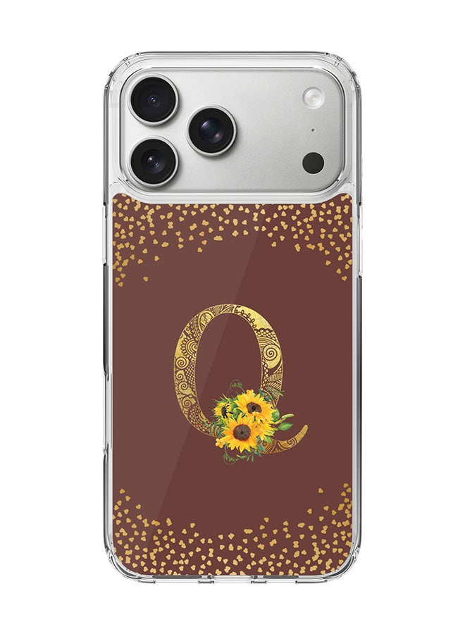 Stylizedd Classic Clear MagSafe Case for iPhone 17 Pro Max , Hybrid Soft Case Flexible Edges Anti Drop TPU PC Gel Thin Transparent Cover [ Designed for iPhone 17 Pro Max ] - Custom Monogram Initial Letter Floral Pattern Alphabet - Q  (Brown )