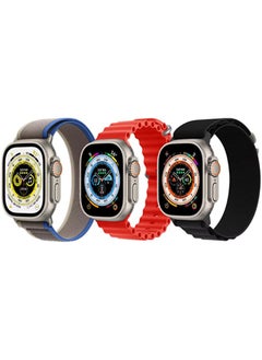 Trail Loop Strap Blue/Gray, Silicone Ocean Band Red and Black for Apple Watch Ultra 8 49mm Set of 3