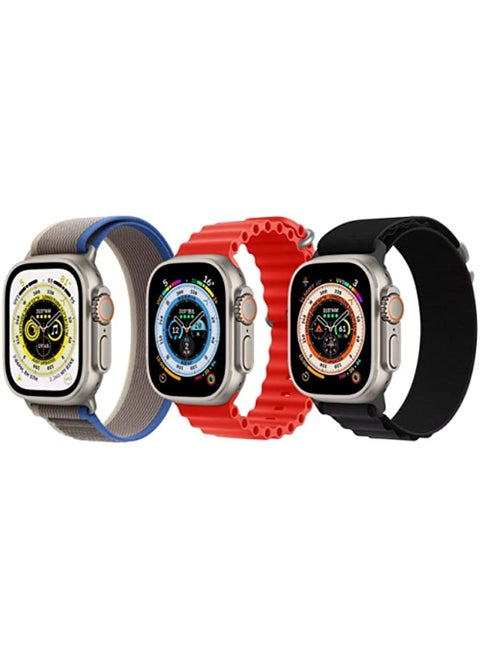 Trail Loop Strap Blue/Gray, Silicone Ocean Band Red and Black for Apple Watch Ultra 8 49mm Set of 3