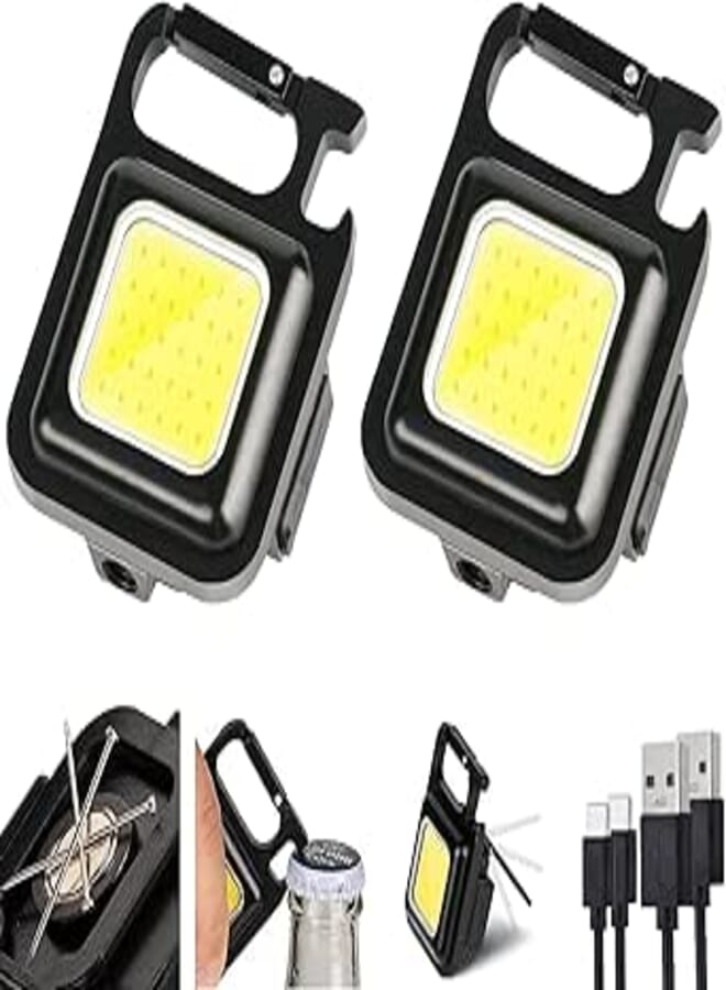 KunHe W1 Pack 2 Small Mini COB Pocket Purse Magnetic Car Flashlights Powerful 500 High Lumens Bright Rechargeable Keychain Work Light Camping Lantern Gift