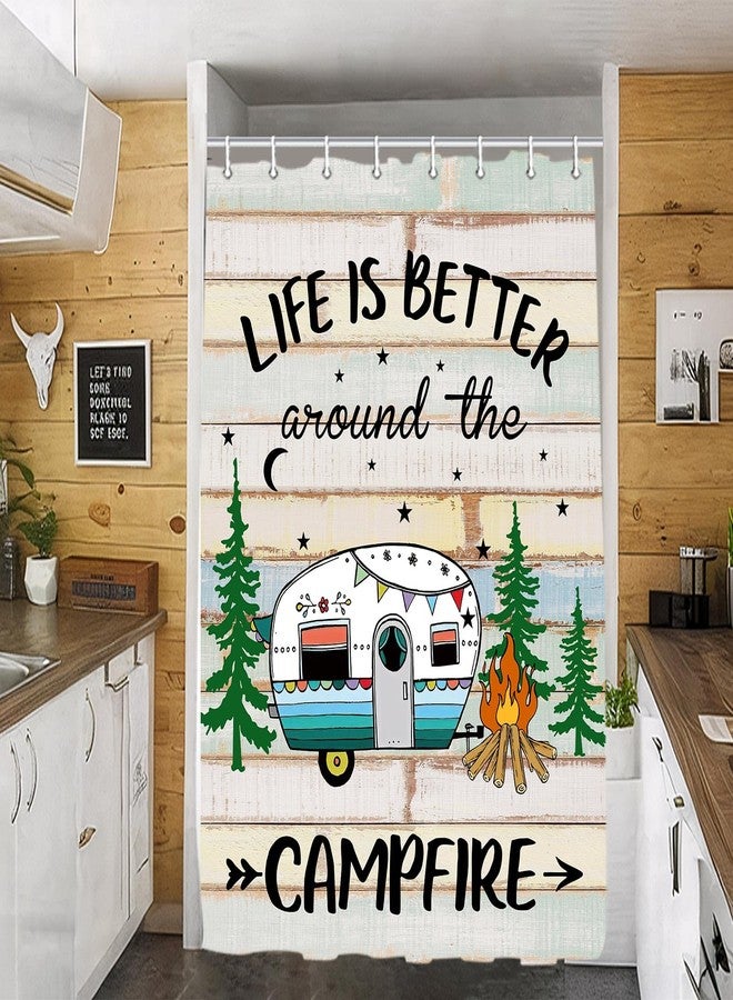 JAWO Camper Shower Curtain for Travel Trailer, RV Shower Curtain for Camper Size Farmhouse Camping Bath Curtains Hooks Included(47" W X 64" H), Multi - Image 2