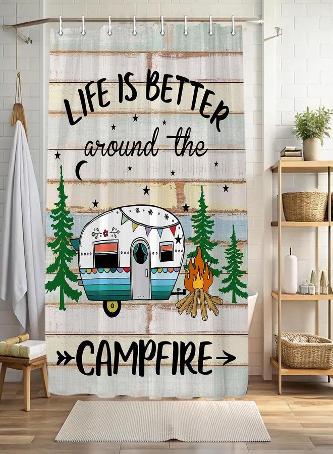 JAWO Camper Shower Curtain for Travel Trailer, RV Shower Curtain for Camper Size Farmhouse Camping Bath Curtains Hooks Included(47" W X 64" H), Multi - Image 3
