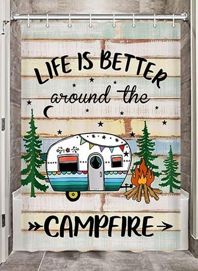 JAWO Camper Shower Curtain for Travel Trailer, RV Shower Curtain for Camper Size Farmhouse Camping Bath Curtains Hooks Included(47" W X 64" H), Multi - Image 1