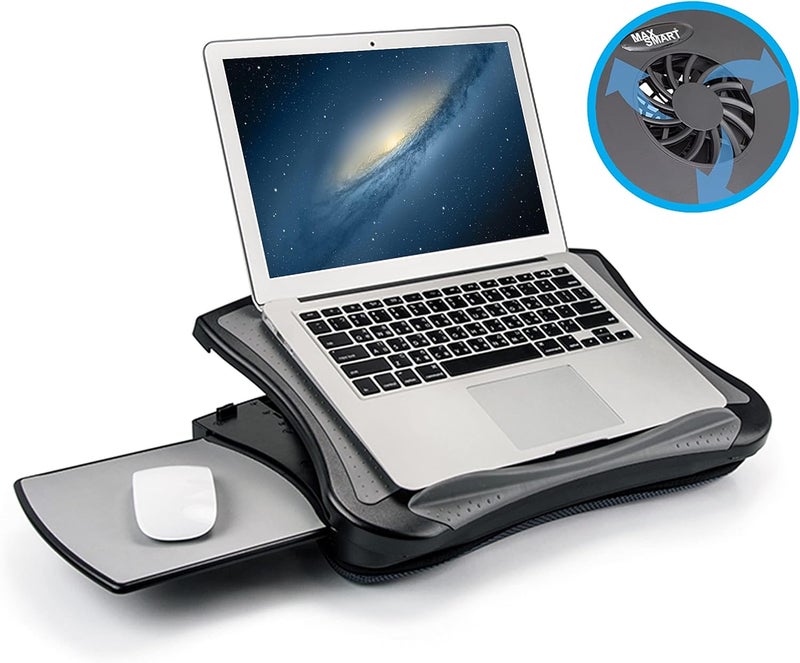 MAX SMART Ergonomic Laptop Desk Riser Stand with Cooling Fan and Adjustable Angles for 12" - 17" Devices - Image 1