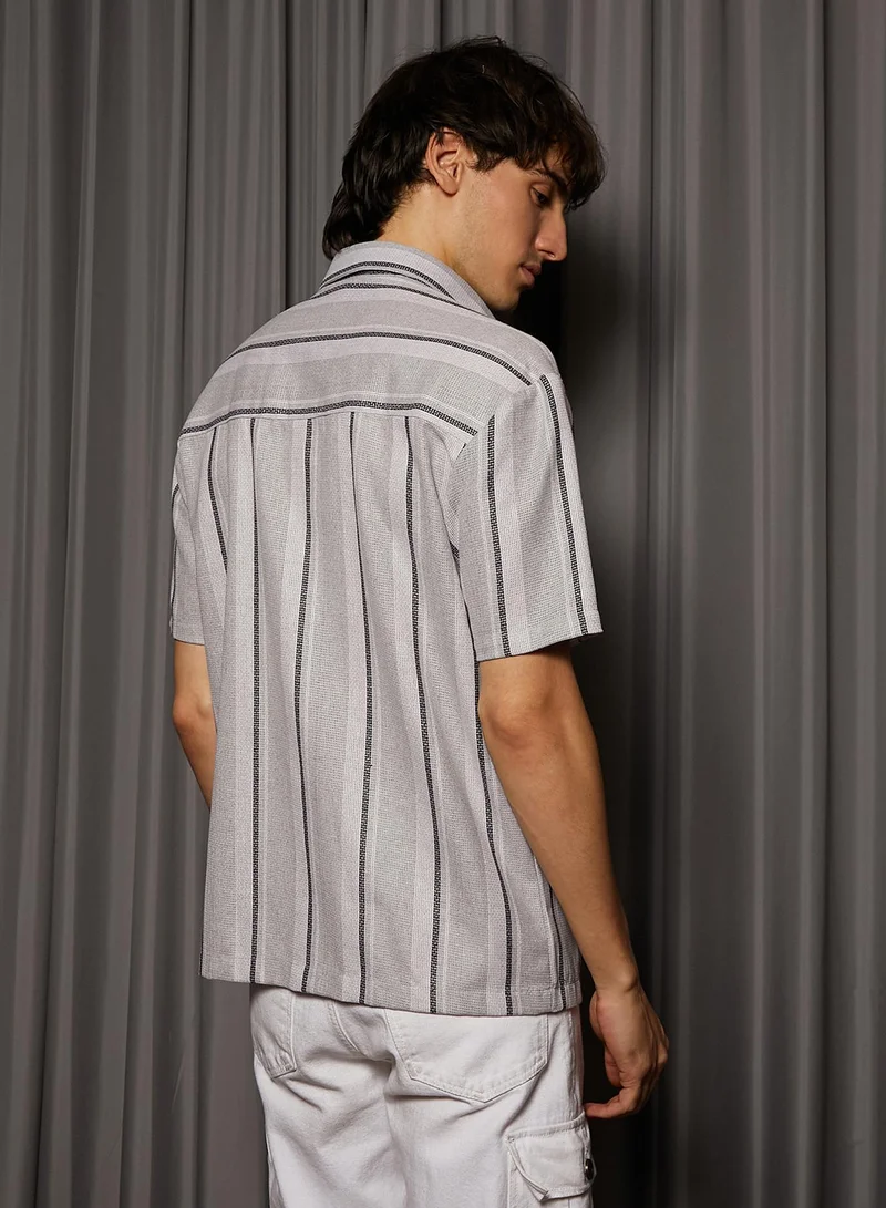 CAHOOT  Men's Ash Grey Unbalanced Striped Shirt for Men | Best Price UAE