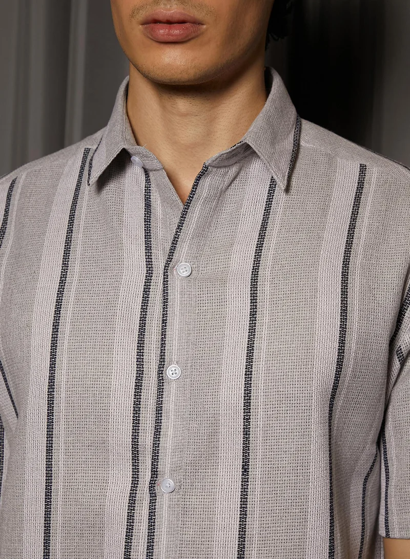 CAHOOT  Men's Ash Grey Unbalanced Striped Shirt for Men | Best Price UAE