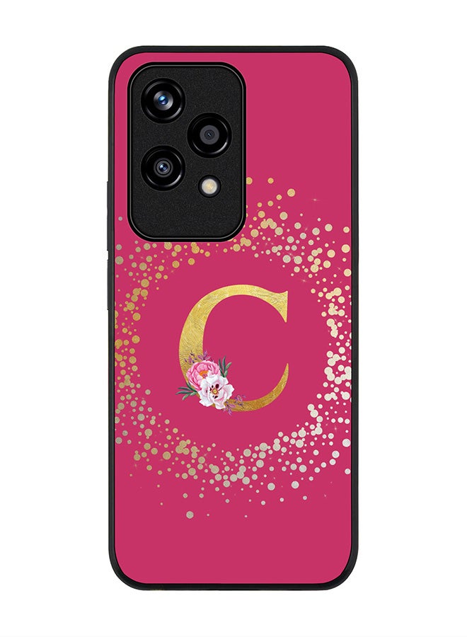 Stylizedd Rugged Black edge case for Honor 200 Lite, Slim fit Case Cover - Custom Monogram Initial Letter Floral Pattern Alphabet - C ( Deep Pink Rose ) - Image 1