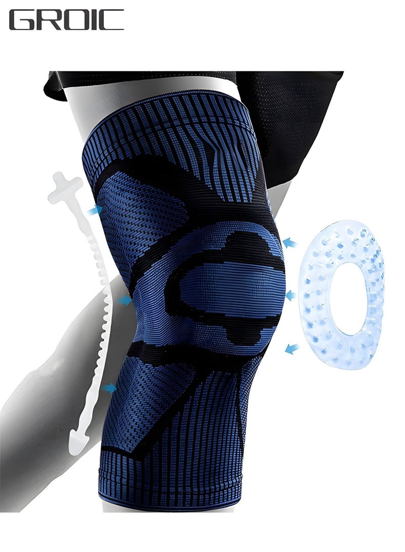 GROIC Knee Braces for Knee Pain, Knee Brace with Patella Gel Pad & Side Stabilizers,Medical Grade Knee Compression Sleeve for Any Sports, Pain Relief,Knee Protector for Running, Meniscus Tear - Image 1