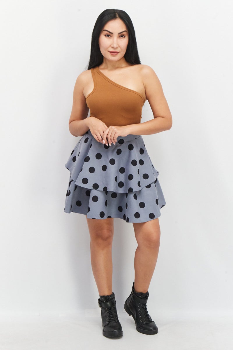 Fashion Union بدلة نسائية ذات كتف واحد سادة، بني - Image 2