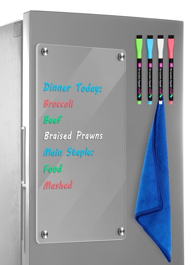KINYFY Acrylic Magnetic Whiteboard for Fridge, 8 x 12 Inches Acrylic Magnetic Note Board with 4 Markers and 1 Cleaning Cloth, Dry Erase Board for Refrigerator, Kitchen Menu, Weekly Planner Calendar - Image 1