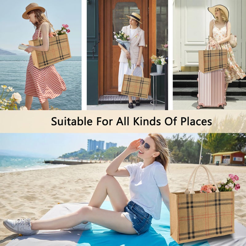 Hibala Woven Large Beach Bag Straw Beach Tote Handmade Weaving Shoulder Tassel Bag Handbag (Classic check) - Image 2