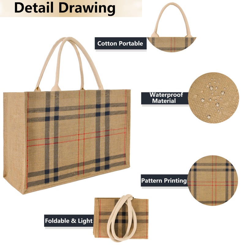 Hibala Woven Large Beach Bag Straw Beach Tote Handmade Weaving Shoulder Tassel Bag Handbag (Classic check) - Image 4