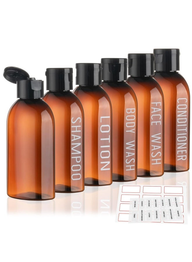 YALONG Travel Bottles Set,  6 Pack Toiletries Accessories 3.4oz, 100 ml, TSA Approved Lotion Bottles Travel Size, Leakproof, Squeeze Bottles with Flip Cap Refillable Squeeze Bottles for Makeup, Shampoo, Lotion (Brown) - Image 1