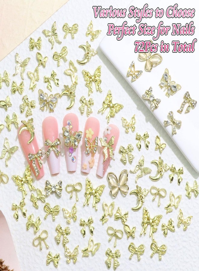 BELICEY 72Pcs Bow Nail Charms Gold 3D Butterfly Charms for Acrylic Nails Y2k Alloy Nails Rhinestones Shiny Jewelry Nail Decorations Accessories Supplies for Manicure DIY Design Crafts - Image 5