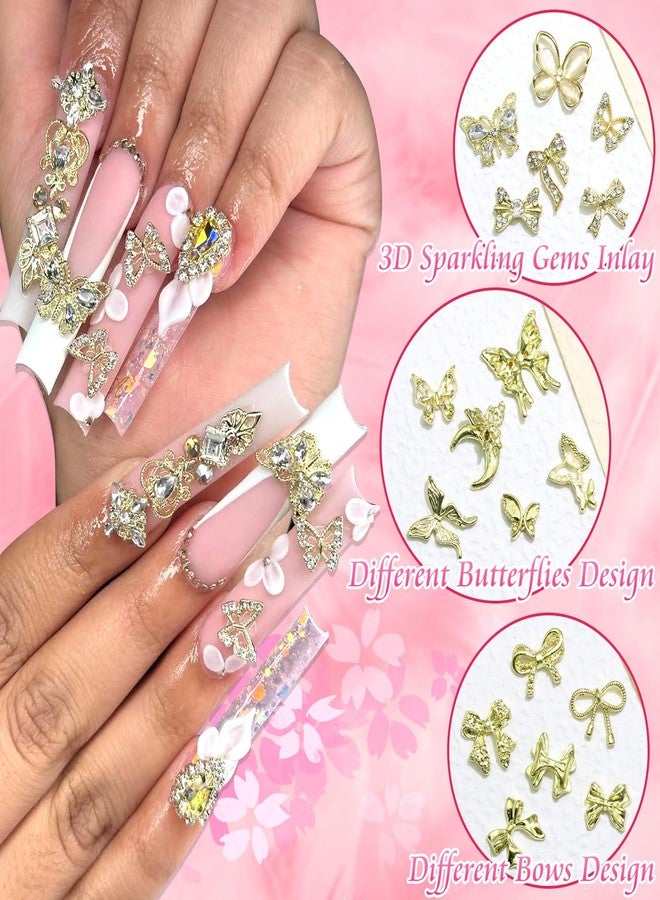 BELICEY 72Pcs Bow Nail Charms Gold 3D Butterfly Charms for Acrylic Nails Y2k Alloy Nails Rhinestones Shiny Jewelry Nail Decorations Accessories Supplies for Manicure DIY Design Crafts - Image 3