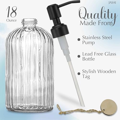 JASAI 18Oz Simple Glass Soap Dispenser with Black Rust Proof Pump,Refillable Kitchen soap Dispenser with Vertical Stripe, Bathroom Soap Dispenser for Dispense Hand soap, Dish Soap, Lotion. - Image 2