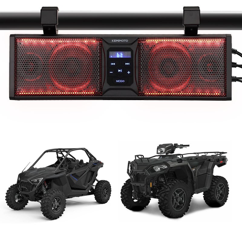 Generic KEMIMOTO UTV Sound Bar fits 1.75-2.25in Roll Cage Sound System ATVs Golf Carts SoundBar, Amplified, Marine-Grade IP65 Water-Resistant Dustproof Compatible with RZR, Maverick X3, Zforce, Teryx KRX  - Image 1
