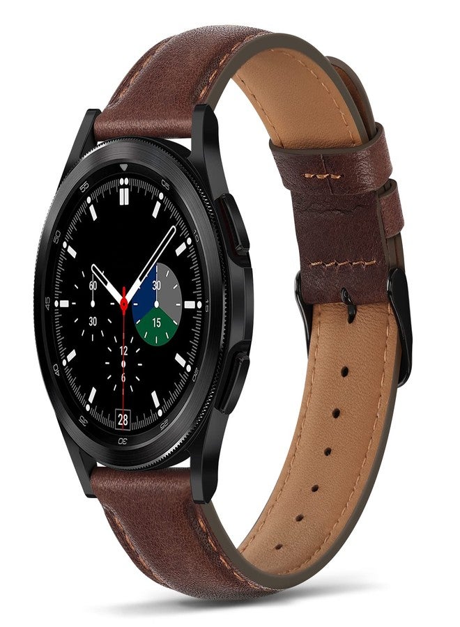 Tasikar Leather Bands Compatible with Samsung Galaxy Watch 47mm 7/6/5/4 Band/Watch 6 Classic 43mm 47mm/Watch 5 Pro Band, Genuine Leather Strap for Galaxy Watch 4 Classic/Watch 3, Dark Brown - Image 1