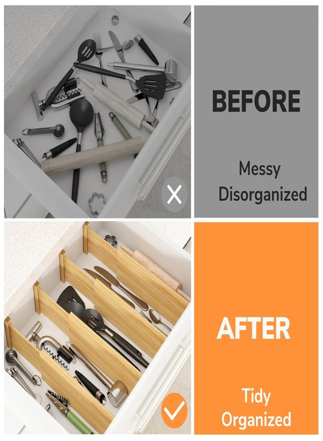 BAMEOS 4 PCS Bamboo Drawer Divider Adjustable Drawer Dividers Kitchen Drawer Organization Utensil Organizers for Kitchen Dresser Bathroom Bedroom and Office - Image 5