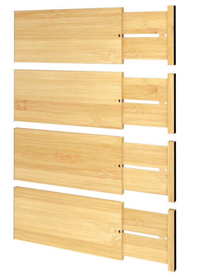 BAMEOS 4 PCS Bamboo Drawer Divider Adjustable Drawer Dividers Kitchen Drawer Organization Utensil Organizers for Kitchen Dresser Bathroom Bedroom and Office - Image 1