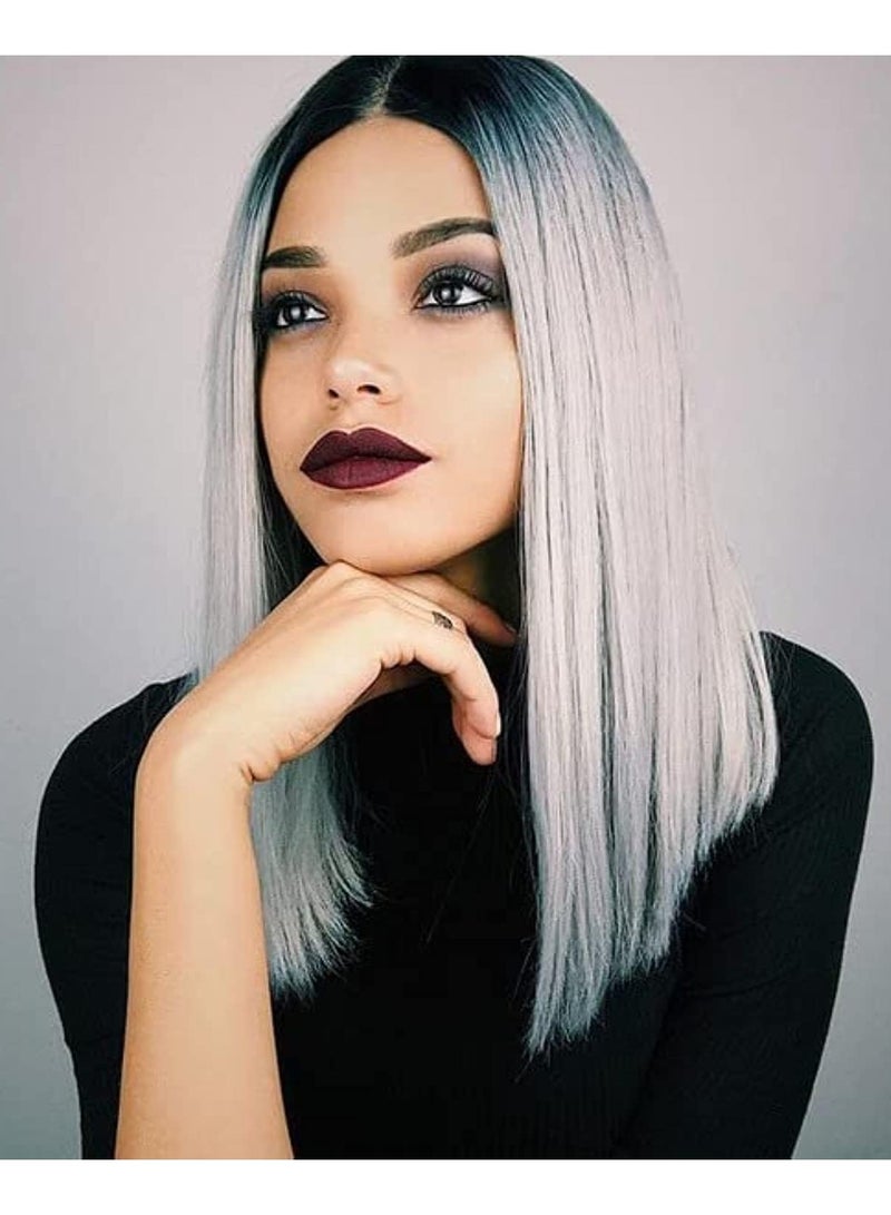 إستيل شعر مستعار بوبو مصنوع من الألياف المقاومة للحرارة للنساء، شعر مستعار كامل بمظهر طبيعي للاستخدام اليومي، رمادي داكن - Image 1