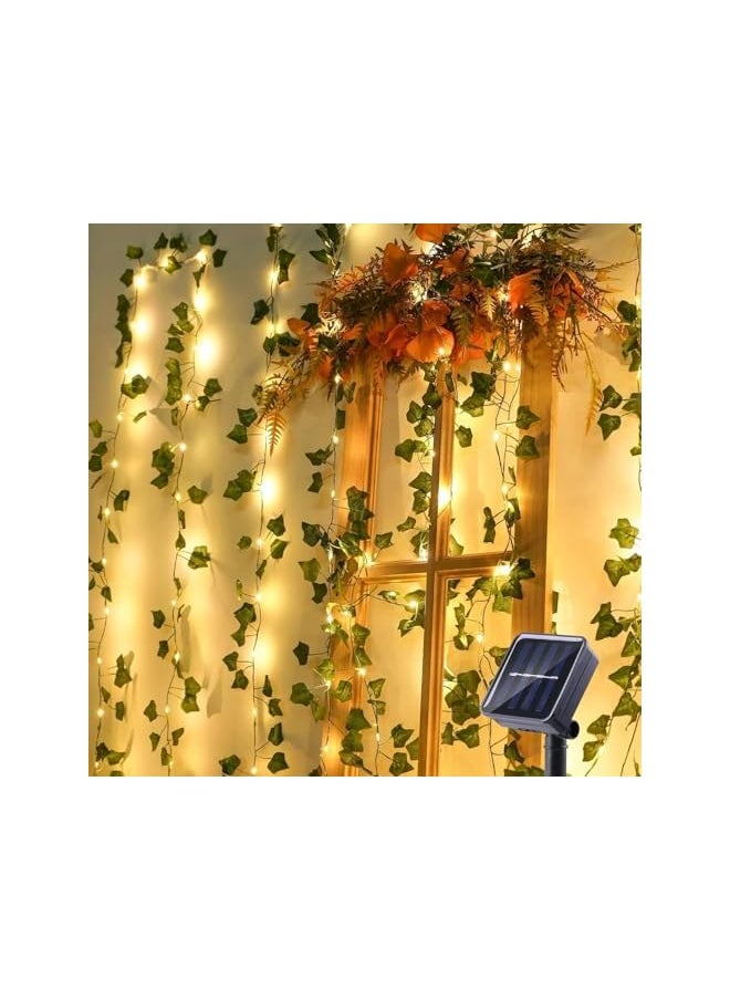 The Bros Solar Vine String Lights, 10M 100 LED Solar String Lights, 8 Modes Artificial Ivy Leaf Plants Vine Garland with Lights, Waterproof Ivy Lights for Outdoor Party Garden Fence Decor (10M 100LED)  - Image 2