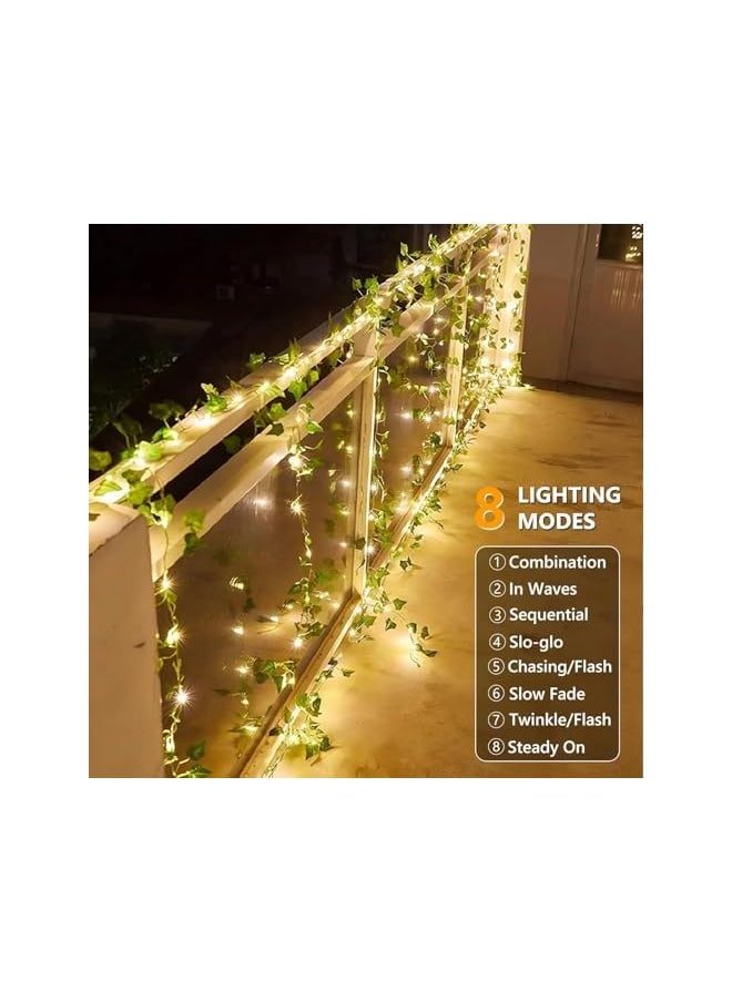 The Bros Solar Vine String Lights, 10M 100 LED Solar String Lights, 8 Modes Artificial Ivy Leaf Plants Vine Garland with Lights, Waterproof Ivy Lights for Outdoor Party Garden Fence Decor (10M 100LED)  - Image 4