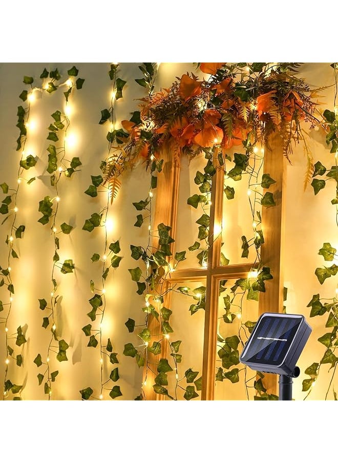 The Bros Solar Vine String Lights, 10M 100 LED Solar String Lights, 8 Modes Artificial Ivy Leaf Plants Vine Garland with Lights, Waterproof Ivy Lights for Outdoor Party Garden Fence Decor (10M 100LED)  - Image 1