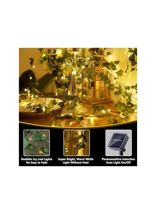 The Bros Solar Vine String Lights, 10M 100 LED Solar String Lights, 8 Modes Artificial Ivy Leaf Plants Vine Garland with Lights, Waterproof Ivy Lights for Outdoor Party Garden Fence Decor (10M 100LED)  - Image 3