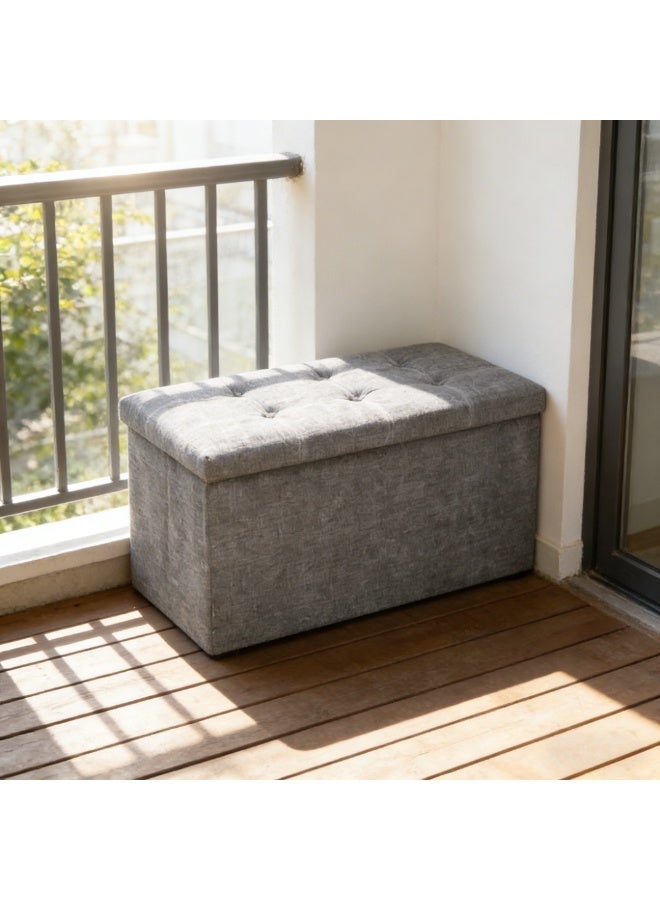 شيك مقعد تخزين قابل للطي، قماش كتان مع وسادة رغوة ذاكرة، صندوق تخزين ومقعد قدم، مناسب لغرفة المعيشة، غرفة النوم، المكتب، الممر، رمادي فاتح - Image 1
