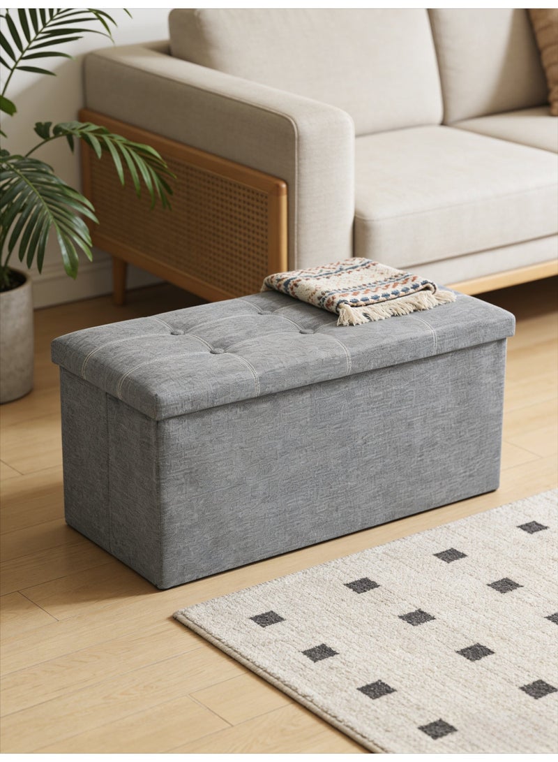 شيك مقعد تخزين قابل للطي، قماش كتان مع وسادة رغوة ذاكرة، صندوق تخزين ومقعد قدم، مناسب لغرفة المعيشة، غرفة النوم، المكتب، الممر، رمادي فاتح - Image 2