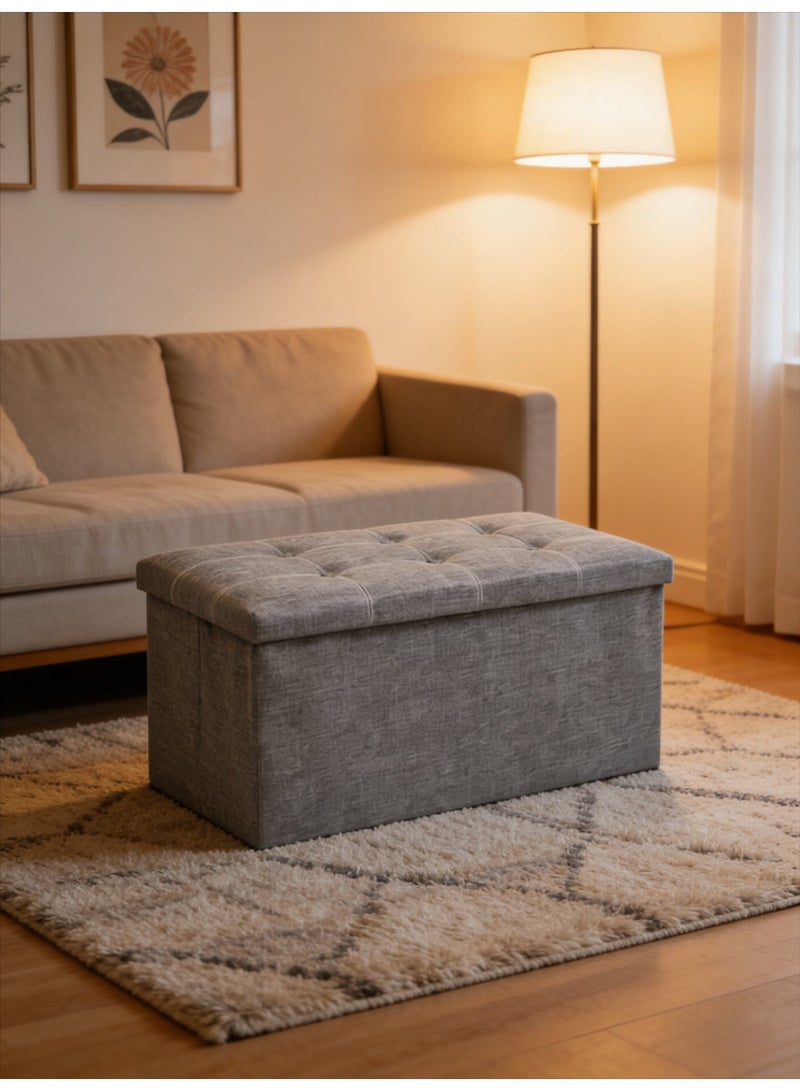 شيك مقعد تخزين قابل للطي، قماش كتان مع وسادة رغوة ذاكرة، صندوق تخزين ومقعد قدم، مناسب لغرفة المعيشة، غرفة النوم، المكتب، الممر، رمادي فاتح - Image 3