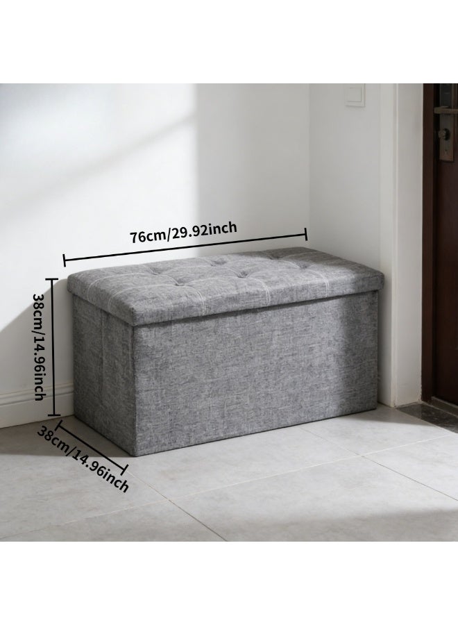 شيك مقعد تخزين قابل للطي، قماش كتان مع وسادة رغوة ذاكرة، صندوق تخزين ومقعد قدم، مناسب لغرفة المعيشة، غرفة النوم، المكتب، الممر، رمادي فاتح - Image 4