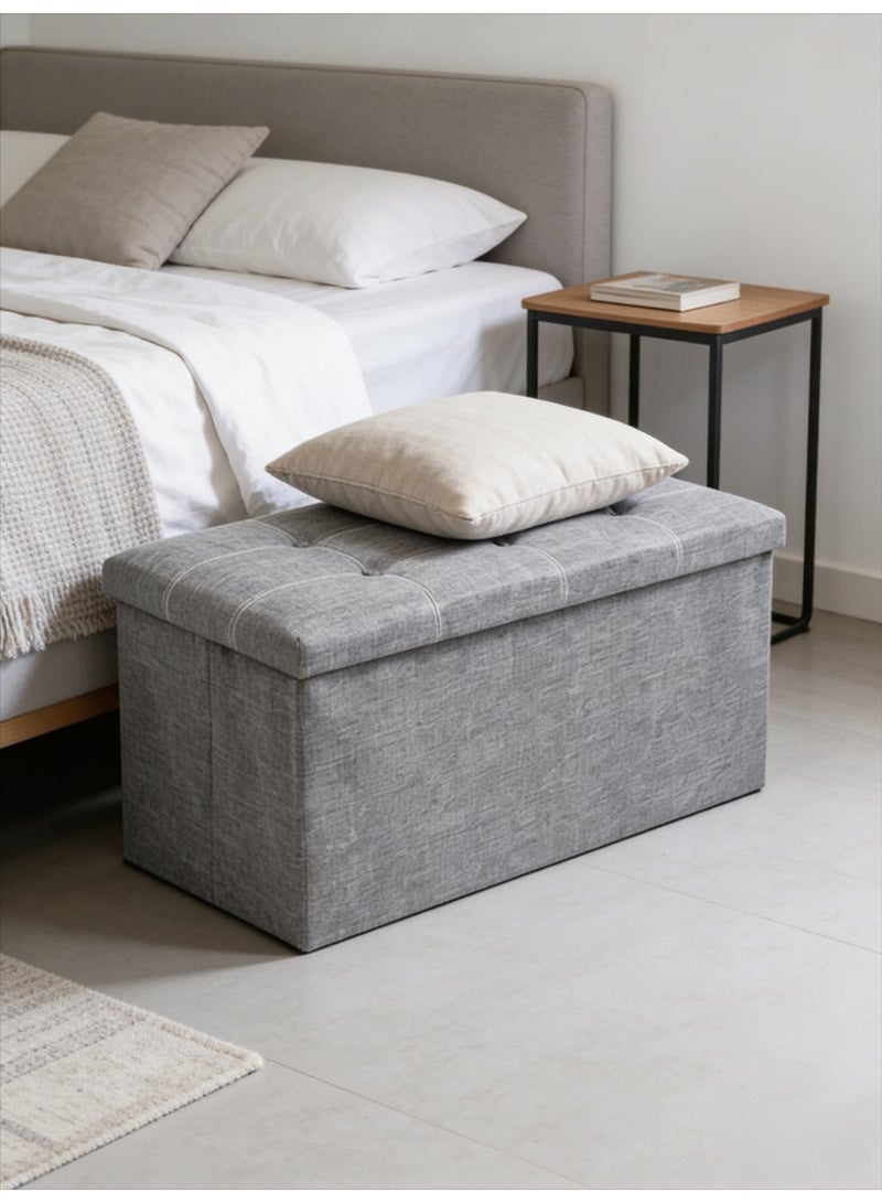 شيك مقعد تخزين قابل للطي، قماش كتان مع وسادة رغوة ذاكرة، صندوق تخزين ومقعد قدم، مناسب لغرفة المعيشة، غرفة النوم، المكتب، الممر، رمادي فاتح - Image 5