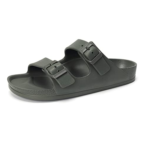 FUNKYMONKEY Women's Plastic Sandals New Upgrade Quality EVA Waterproof Double Buckle Adjustable Slides Shoes (10 M US, Army Green/XPZ) - Image 1