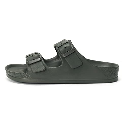 FUNKYMONKEY Women's Plastic Sandals New Upgrade Quality EVA Waterproof Double Buckle Adjustable Slides Shoes (10 M US, Army Green/XPZ) - Image 2