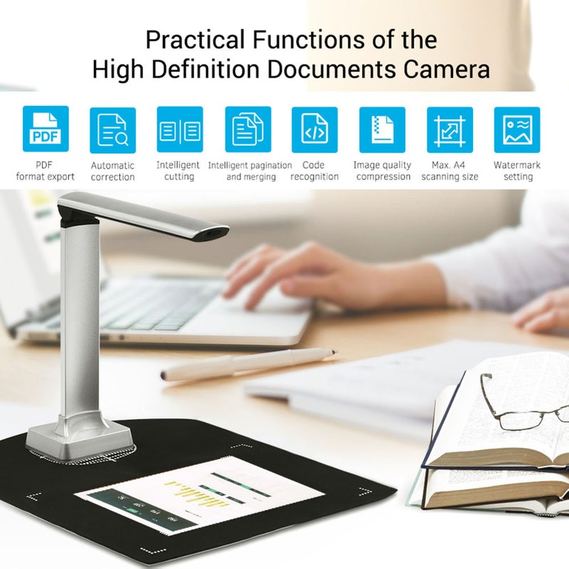 BK30 Document Camera 5 Mega-pixel High Definition Portable Scanner Capture Size A4 Scanners for File Card Passport Recognition Support 7 Languages German/ Russian/ French/ Japanese/ Spanish/ Italian/ English - Image 2
