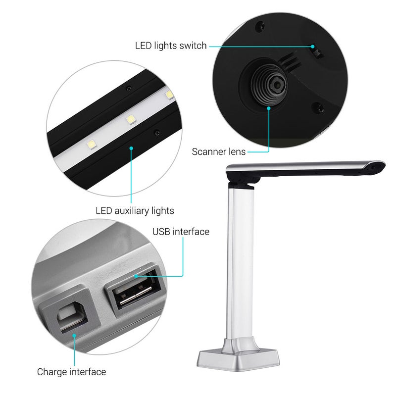 BK30 Document Camera 5 Mega-pixel High Definition Portable Scanner Capture Size A4 Scanners for File Card Passport Recognition Support 7 Languages German/ Russian/ French/ Japanese/ Spanish/ Italian/ English - Image 3