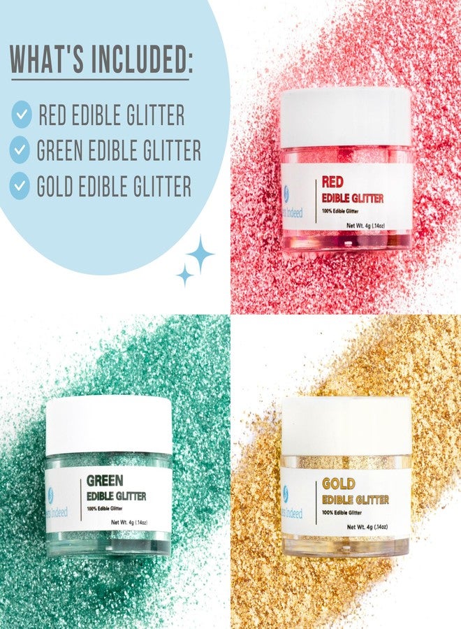 Sweets Indeed Christmas Edible Glitter, 3 Pack, Red Green and Gold, Perfect for Drinks, Cocktails, Beverages & Cake Decorating, Dessert Cake Topper, 4 grams - Image 2