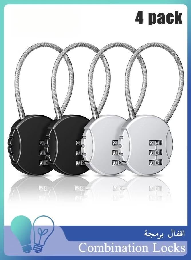 4 Pieces 3 Digit Combo Number Locks, Combination Locks, Luggage Lock Waterproof Travel Padlocks for School Gate Fence Cabinet Toolbox Suitcase Gym, Hasp Storage (Black, Silver ) - Image 1