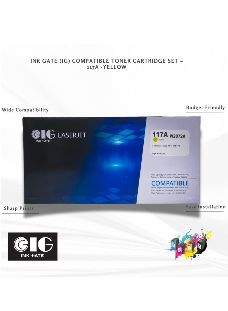 GIG IG Compatible Yellow Toner Cartridge – 117A – for HP Color Laser 150a, 150nw, MFP 178nw, MFP 179fnw (Up to 700 Pages) - Image 1