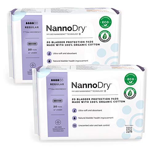 NannoDry وسادات نانو دراي الطبيعية لعدم التحكم في البول قطن عضوي وسادات تسرب المثانة للحمل وما بعد الولادة وانقطاع الطمث للنساء والرجال نانو كير عادي 20 قطعة عبوة من 2 12 بوصة - Image 2