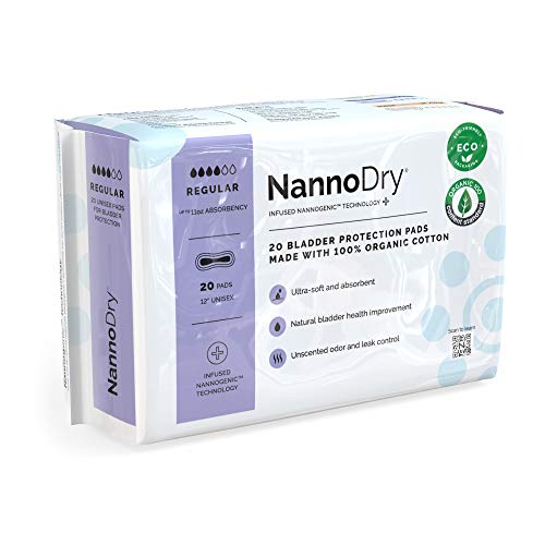NannoDry وسادات نانو دراي الطبيعية لعدم التحكم في البول قطن عضوي وسادات تسرب المثانة للحمل وما بعد الولادة وانقطاع الطمث للنساء والرجال نانو كير عادي 20 قطعة عبوة من 2 12 بوصة - Image 5