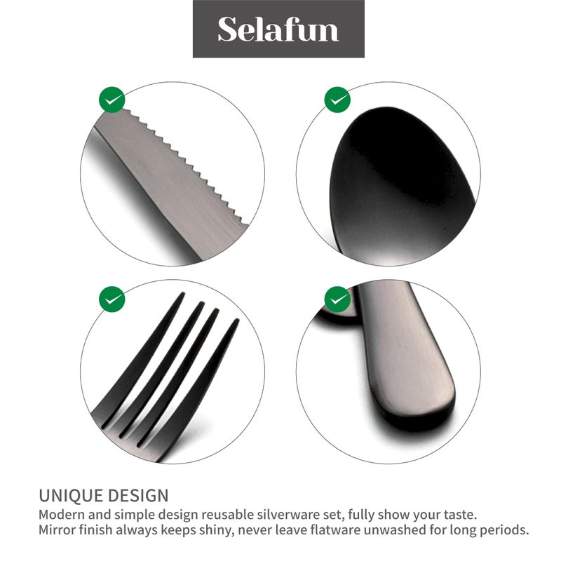 Selafun 4-pieces Travel Set with Case Portable Silverware Utensils Set for work, Stainless Steel Reusable Flatware Set Cutlery Set for Camping Picnic Hiking Office (6.7inch, Matte Black) - Image 3