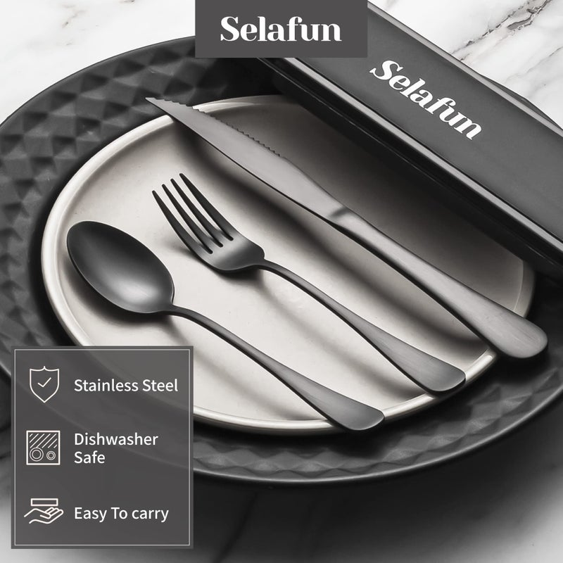 Selafun 4-pieces Travel Set with Case Portable Silverware Utensils Set for work, Stainless Steel Reusable Flatware Set Cutlery Set for Camping Picnic Hiking Office (6.7inch, Matte Black) - Image 4