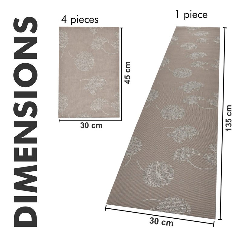 Yellow Weaves 4 PVC Dining Table Placemats with 1 Runner (30 X 135 CM), Set of 5 - Beige - Image 4