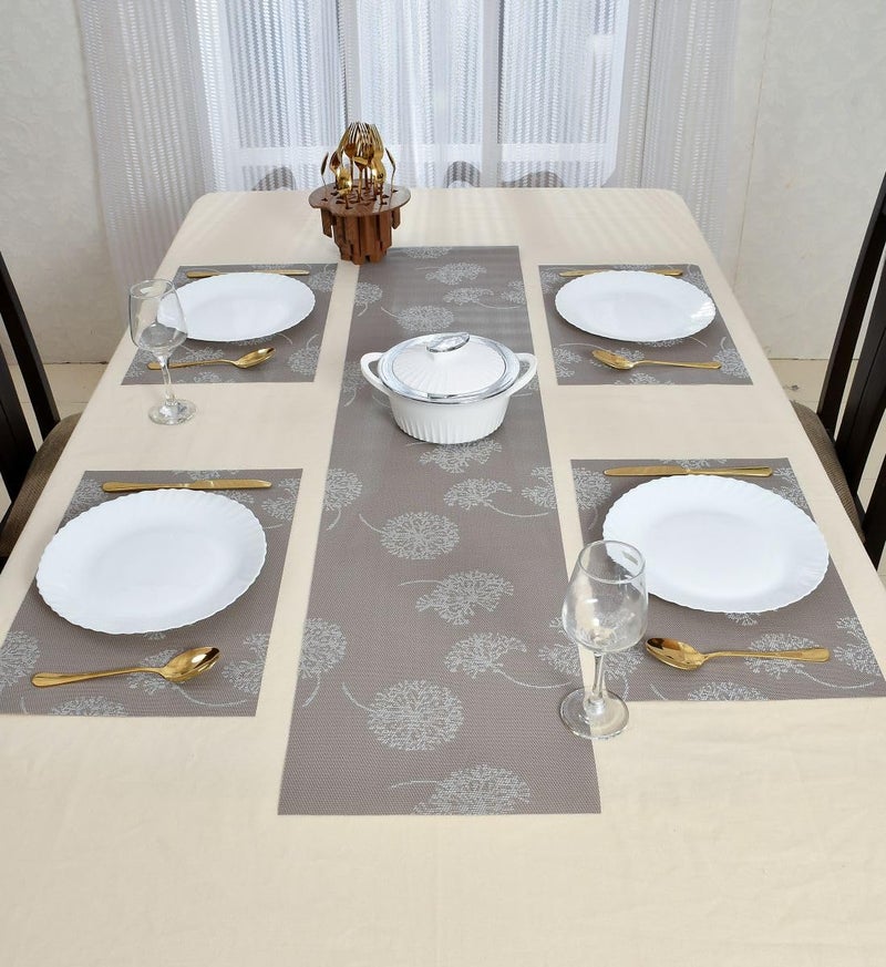 Yellow Weaves 4 PVC Dining Table Placemats with 1 Runner (30 X 135 CM), Set of 5 - Beige - Image 5